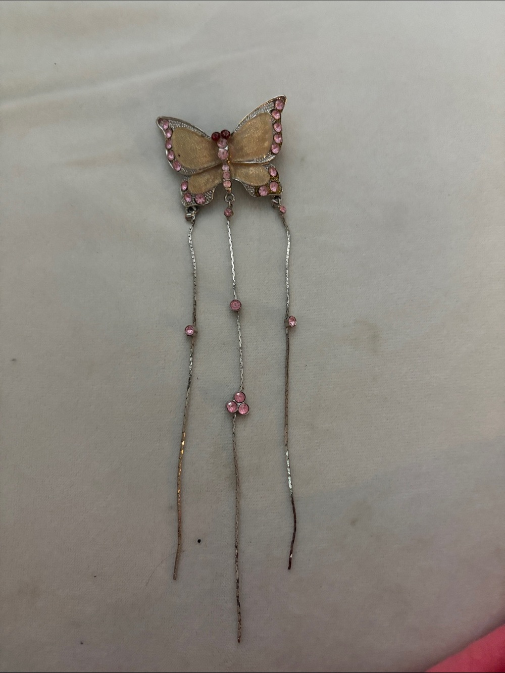 Simons Pink and Gold Butterfly Drop Brooch